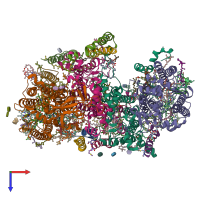 PDB entry 6wj6 coloured by chain, top view.