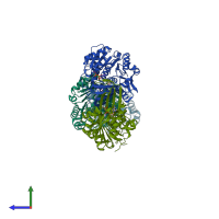 PDB entry 6wk0 coloured by chain, side view.