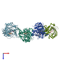 PDB entry 6wk0 coloured by chain, top view.