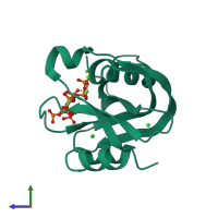 PDB entry 6wob coloured by chain, side view.