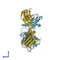 PDB entry 6wwc coloured by chain, side view.