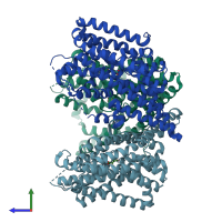 PDB entry 6wyl coloured by chain, side view.
