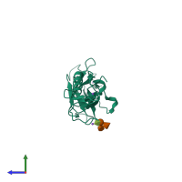 PDB entry 6x3k coloured by chain, side view.