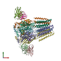 PDB entry 6x3w coloured by chain, front view.