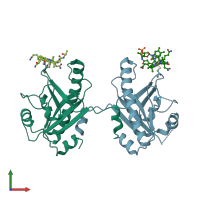 PDB entry 6x8z coloured by chain, front view.