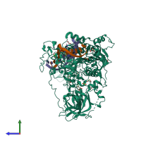 PDB entry 6x9j coloured by chain, side view.