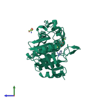 PDB entry 6xef coloured by chain, side view.