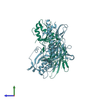 PDB entry 6xgp coloured by chain, side view.