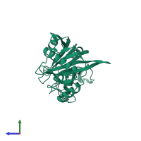 PDB entry 6xj6 coloured by chain, side view.