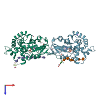 PDB entry 6xkg coloured by chain, top view.