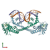 PDB entry 6xla coloured by chain, front view.