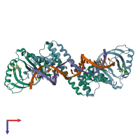 PDB entry 6xla coloured by chain, top view.
