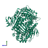 PDB entry 6xot coloured by chain, side view.