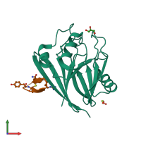 PDB entry 6xs7 coloured by chain, front view.