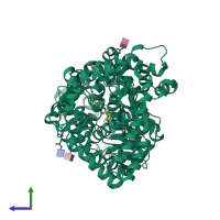 PDB entry 6xvp coloured by chain, side view.