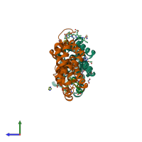 PDB entry 6xwk coloured by chain, side view.