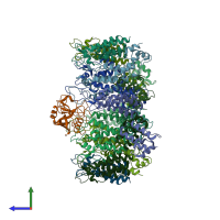 PDB entry 6y9x coloured by chain, side view.