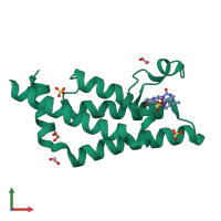 PDB entry 6yb4 coloured by chain, front view.