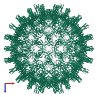 Homo 360-meric assembly 1 of PDB entry 6ygi coloured by chemically distinct molecules, top view.