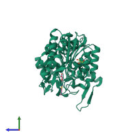 PDB entry 6yjf coloured by chain, side view.