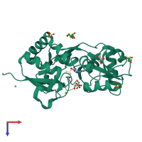 PDB entry 6yk3 coloured by chain, top view.