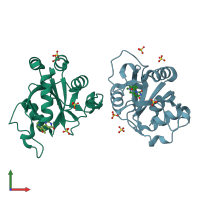 PDB entry 6ynk coloured by chain, front view.