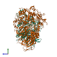 PDB entry 6yrk coloured by chain, side view.