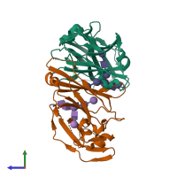 PDB entry 6ysc coloured by chain, side view.