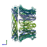 PDB entry 6ytx coloured by chain, side view.
