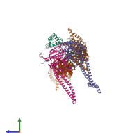PDB entry 6yvd coloured by chain, side view.