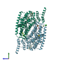 PDB entry 6yvr coloured by chain, side view.