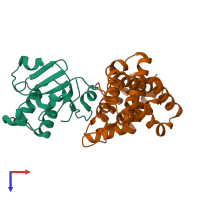 PDB entry 6yxj coloured by chain, top view.