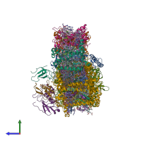 PDB entry 6yxr coloured by chain, side view.