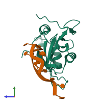 PDB entry 6yym coloured by chain, side view.
