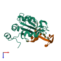PDB entry 6yym coloured by chain, top view.