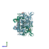 PDB entry 6yyp coloured by chain, side view.