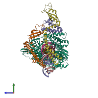 PDB entry 6yyt coloured by chain, side view.