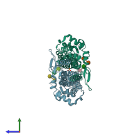 PDB entry 6z8h coloured by chain, side view.
