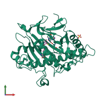 PDB entry 6zak coloured by chain, front view.