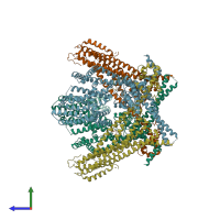 PDB entry 6zbl coloured by chain, side view.