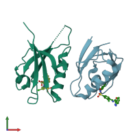 PDB entry 6zc8 coloured by chain, front view.