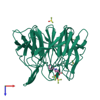 Monomeric assembly 1 of PDB entry 6zex coloured by chemically distinct molecules, top view.