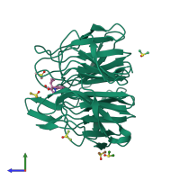 PDB entry 6zex coloured by chain, side view.