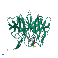 PDB entry 6zex coloured by chain, top view.