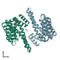 PDB entry 6zfg coloured by chain, front view.