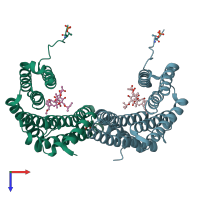 PDB entry 6zfg coloured by chain, top view.