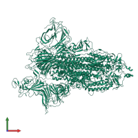 Spike glycoprotein in PDB entry 6zgg, assembly 1, front view.