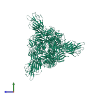 Spike glycoprotein in PDB entry 6zgg, assembly 1, side view.