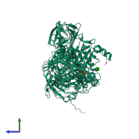 PDB entry 6zjt coloured by chain, side view.