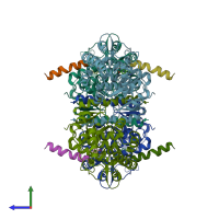 PDB entry 6zn2 coloured by chain, side view.